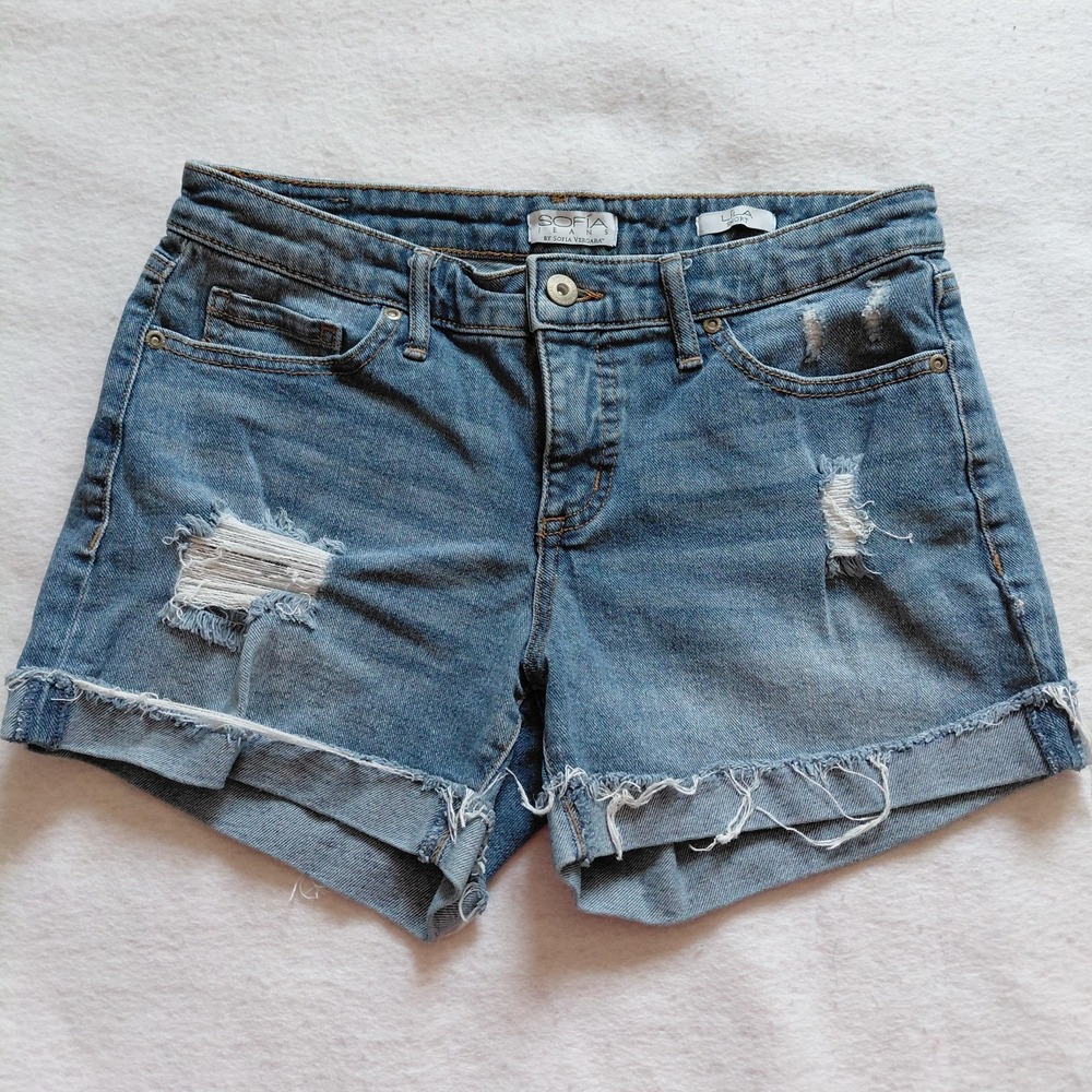 Sofia Jeans by Sofia Vergara Lila Short Light Blue Distressed Denim Womens 2